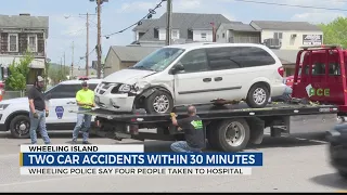 Two accidents on Wheeling Island Monday send four people to the hospital