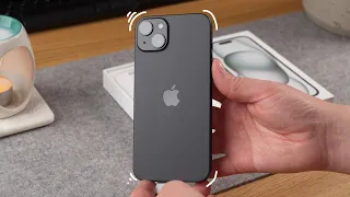 iPhone 15 Plus Black Aesthetic Unboxing - Plus Storm Blue and Clear Cases