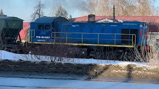 Маневровый тепловоз ТГМ4Б следует по промышленным путям до вокзала моховые горы