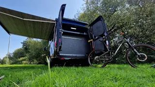 Bikers campervan build with a garage for mtb or road bikes. Full talk and walk around tour