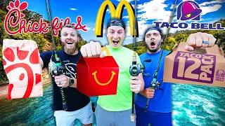 Fast Food 1v1v1 Fishing Challenge (CHICK-Fil-A, McDONALDS, TACO BELL!)