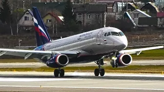 Сильный ветер плавные посадки Sukhoi Superjet 100-95B в Шереметьево | Споттинг