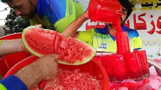 Refreshing Watermelon Juice in Summer | Bloody Red Watermelon Cutting Skills | Street Drink Pakistan