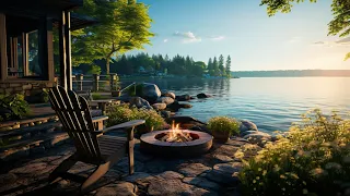 Sitting by Lakeside Ambience on Autumn Morning with Relaxing Nature Sounds and Campfire