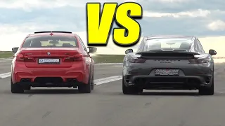 BMW M5 F90 vs PORSCHE 911 TURBO S **911hp** - ACCELERATION SOUNDS