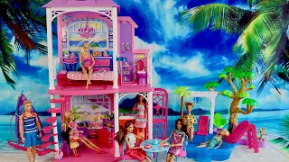 Barbie 2 Story Beach House Unboxing Set Up Dollhouse Tour Play with Barbie Dolls