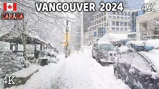 🇨🇦 【4K】❄️❄️❄️  SNOWSTORM in Downtown Vancouver,  BC  Canada. Beautiful Relaxing Walk.