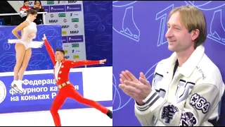 Evgeni Plushenko applauds our magnificent couple - A. Mishina and A. Gallyamov