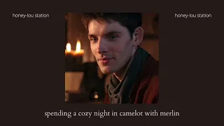 spending a cozy night in camelot with merlin | ambience, fire, pages, heartbeat, relaxing