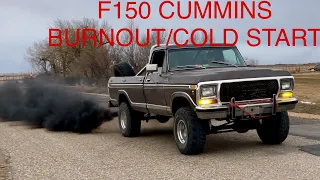 1979 FORD F150 5.9L CUMMINS COLD START/BURNOUT!!