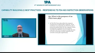 Responding to FDA 483 Inspection Observations | Dr Carmelo Rosa | 8th Advanced GMP Workshop 2023