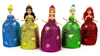 DIY Making Super Sparkle Play Doh Dresses for Disney Princess Dolls