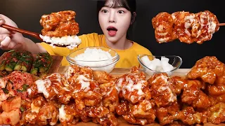 SUB)Crispy Supreme Seasoned Fried Chicken Mukbang! With rice & kimchi too! ASMR