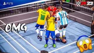 WWE 2K23 - Ronaldo vs Haaland vs Neymar vs Messi vs Benzema vs Maguire | Elimination Chamber 4K