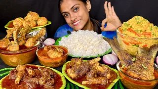 Eating Spicy Mutton Rogan Josh Lal Lal Murgir Jhol Mutton Fat Curry Fish Curry Fried Rice Eating