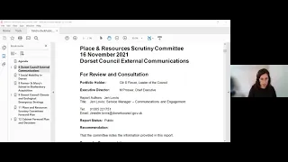 Recording of Dorset Council’s  Place and Resources Scrutiny Committee on 16 November 2021