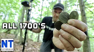 I cant believe i found all these 1700's coins metal detecting this old cellar hole