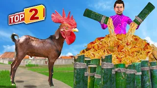 Jadui Goat Chicken Bamboo Maggi Biryani Street Food Funny Video Collection Hindi Kahani Funny Comedy