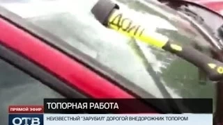 В Екатеринбурге неизвестный зарубил дорогой внедорожник топором