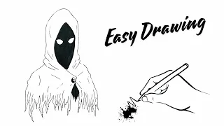 Easy ghost drawing  draw a ghost face - ghost in hood sketch