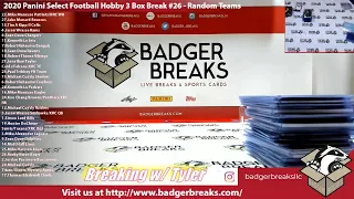 2020 Panini Select Football Hobby 3 Box Break #26 - Random Teams