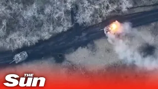 Ukrainian forces blow up Russian tanks and equipment in huge blast