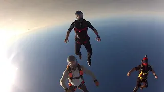 Footage of one skydiver rocketing  into another