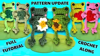 CROCHET FROG no sew leggy frog for spring, flower, heart, clover appliqué