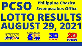 LOTTO RESULTS | AUGUST 29, 2021 Ultra Lotto 6/58 | Superlotto 6/49 | 3Digit | 2Digit | PCSO