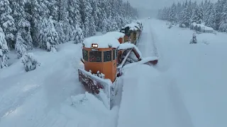 Train Plowing railroad tracks after winter storm - December 2022 - Donner Pass