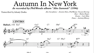 Autumn In New York (Alto Summit") - Vincent Herring Transcription (Eb). Transcribed by Arkady Dudka.