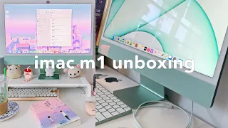 ✨🪴 imac m1  (green) unboxing | mini desk tour 🍵🌷