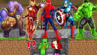 Scary  SPIDERMAN IRON MAN, HULK THANOS kidnapped JJ and Mikey in Minecraft Challenge Maizen Monsters