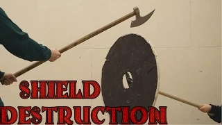 Plywood shield vs broadsword, katana, axe, kriegsmesser, and war hammer