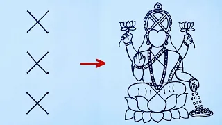 Easy Maa Lakshmi drawing from 2×6 dots // How to draw a Goddess Lakshmi Easy // Diwali drawing easy