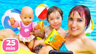 Kids play dolls & swimming at the pool. Baby Annabell at the water park & jacuzzi. @Kapuki_Kids