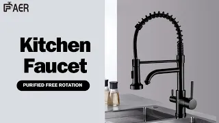 FAER  Kitchen Faucets——Black  Purified Water Rotation Hot Cold Mixer Dual Handle Tap Deck Mount