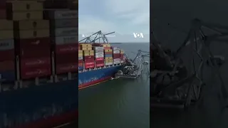 Drone Footage Shows Collapsed Baltimore Bridge After Cargo Ship Collision #shorts | VOA News