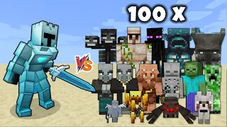 ICE WARRIOR vs Every Minecraft Mob in Minecraft x100 - ICE WARRIOR vs all Mobs 1v100