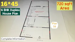 16*45 duplex house plan | 4bhk house plan | 720 sqft area | KDPRA Builders