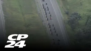 Aerial footage of the Hells Angels procession