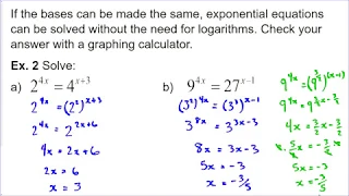 7.3 Solving Exponential Equations without Logs (Math 30-1)