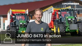 Contractor Hermann Scheck shows the JUMBO 8470 loader wagon in action | PÖTTINGER