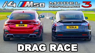 BMW i4 M50 v Tesla Model 3 Performance: DRAG RACE