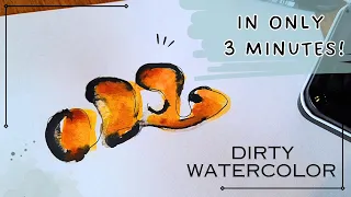 How to Paint a Clownfish - dirty Watercolor & one line art Tutorial for Beginners