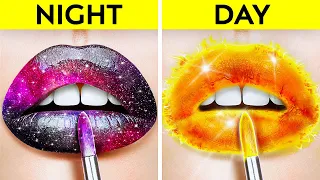 DAY vs. NIGHT BEAUTY HACKS || Sneaking Makeup into Class! Food Hacks by 123 GO! SCHOOL