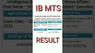 IB SA MTS Result 2023 #intelligencebureau