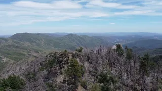 The view of Clear Lake from Pinnacle Rock, Mendocino National Forest, CA June 2023 - 4k drone video