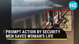 Watch: Security personnel save woman from getting crushed under moving train in Maharashtra