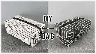 How to sew a zipper box pouch ボックスポーチ作り方 型紙なし//裏地付き 縫い代の見えない作り方